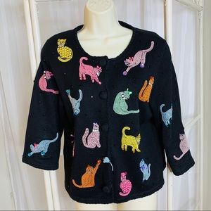 Michael Simon beaded kitty cat  sweater. M